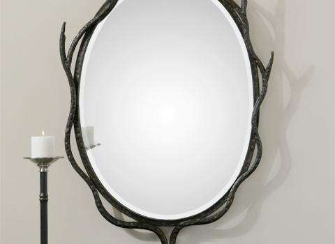 Кованое зеркало с оригинальным декором КЗР-044