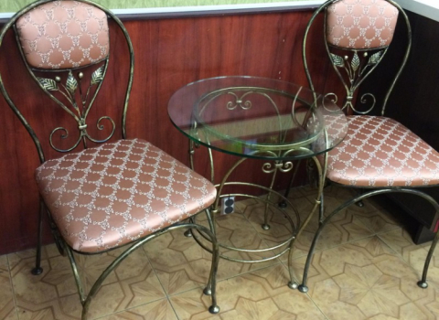 Кованые столик и стулья с позолотой СТЛ-023