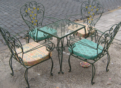 Кованые стол и стулья с цветочками СТЛ-044