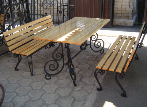 Кованый стол и скамейки для сада и дачи СТЛ-048