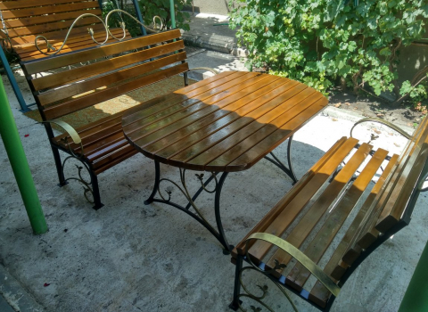 Кованый стол и скамейки на садовый участок СТЛ-074