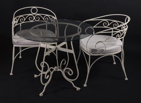 Кованый стол и стулья в белом цвете СТЛ-080