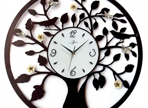 Кованые часы с деревом КЧС-014