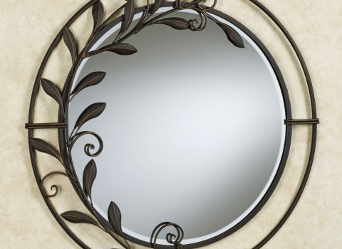 Кованое круглое зеркало с веткой КЗР-098
